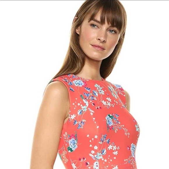Calvin Klein Floral High Low Flounce Coral Dress 4 - Picture 3 of 10